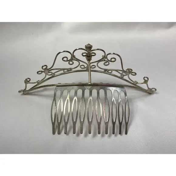 Vintage 90’s Y2K Rhinestone Tiara Silver Tone Comb Wedding Prom Bridal - Picture 5 of 11
